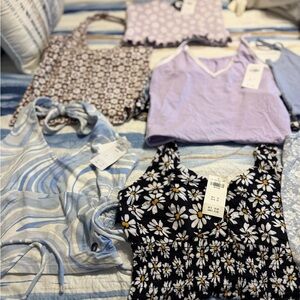Hollister Floral and Patterned Tank Tops - Black, Blue, Purple
